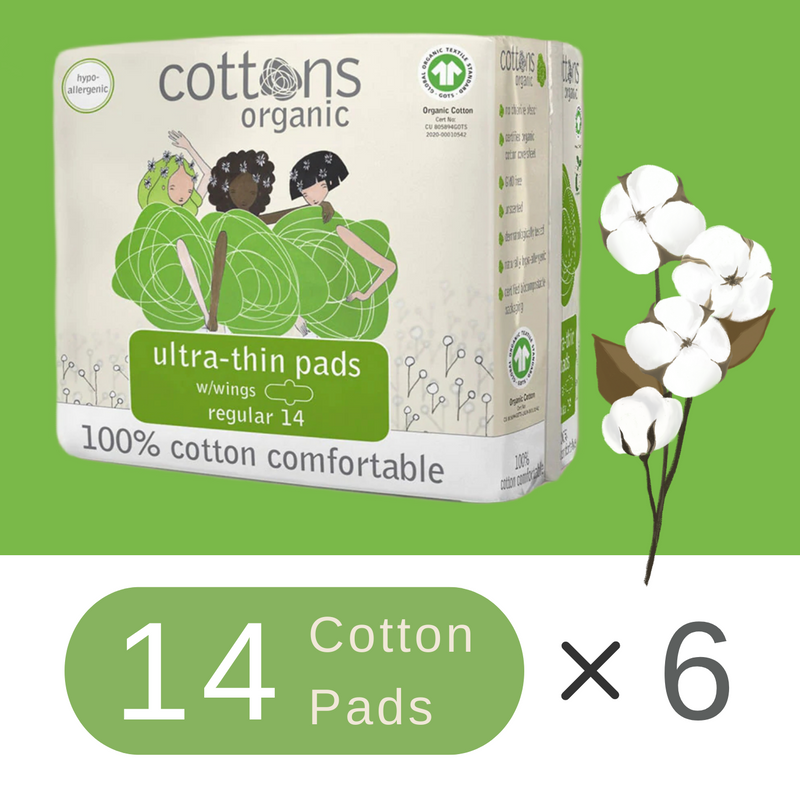 Load image into Gallery viewer, Cottons Organic Ultra Thin Regular Pads with Wings Pack of 14 x 6
