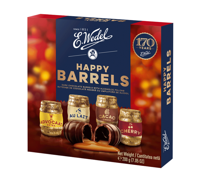 E.WEDEL Dark Chocolate happy barrels with Alcohol filling 200G