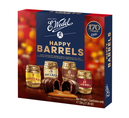 E.WEDEL Dark Chocolate happy barrels with Alcohol filling 200G