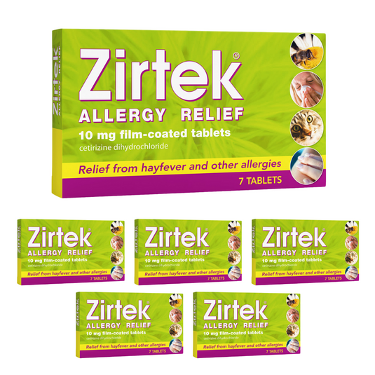 Zirtek Allergy Relief, Pack 6 x 7 Tablets | Hayfever, Dust, Pets, and Hives | Cetirizine Antihistamine Tablet | Helps Relieve Allergic Symptoms | For Adults and Children Over 6 Years