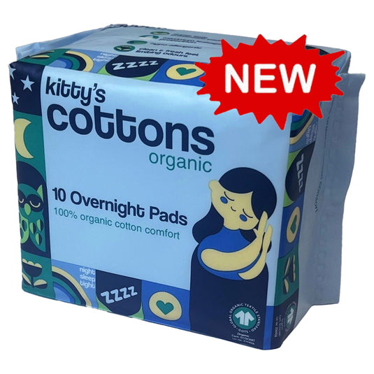 Kitty's Cottons Organic Overnight Sanitary Pads with 2 set of Wings Heavy Flow Pack of 10