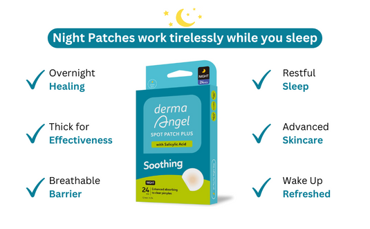 Derma Angel: 24 Acne Night Patch | Ultra-Thin, Absorbent Pimple Patch, Spot patch with Salicylic Acid, Night Use