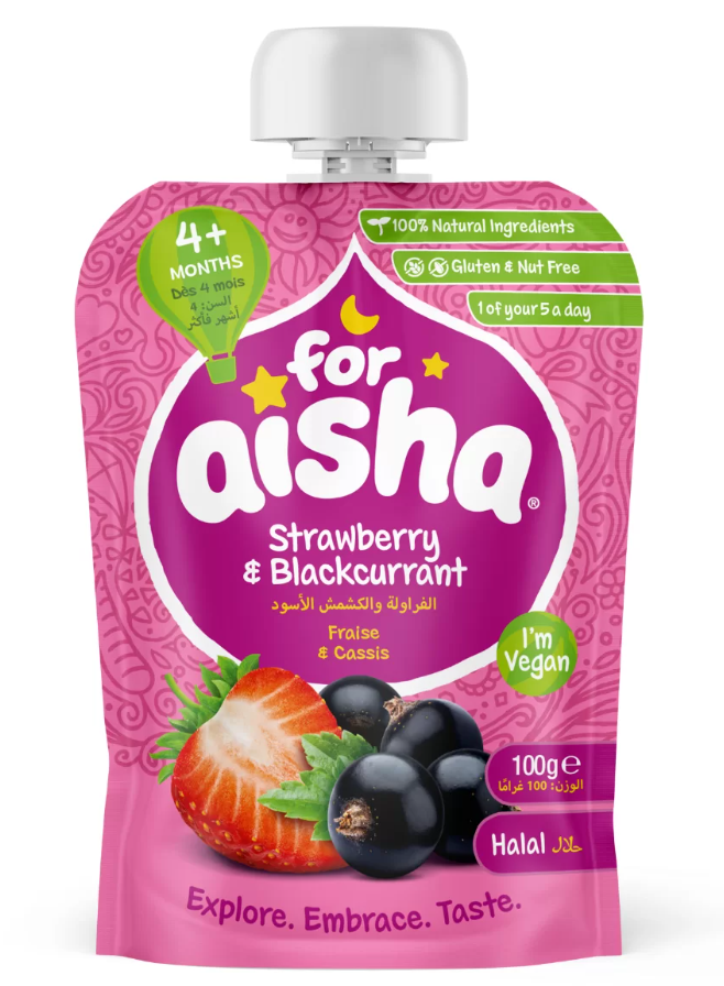 Load image into Gallery viewer, For Aisha Strawberry &amp; Blackcurrant Fruit Pouch 100g
