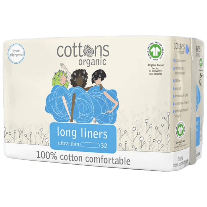 Load image into Gallery viewer, Cottons Organic Ultra Thin Long Liners Light Flow Pack of 32
