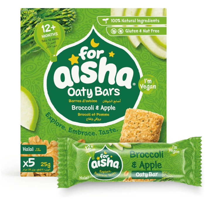 Load image into Gallery viewer, For Aisha Broccoli &amp; Apple Halal &amp; Vegan Oaty Snack Bars 125g
