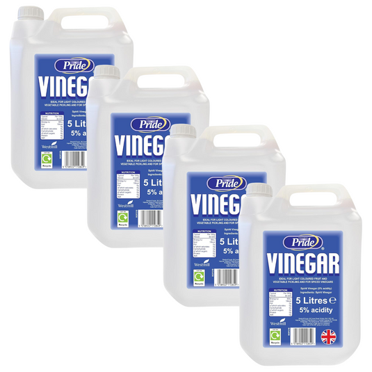 White Vinegar 5L | Food Grade | Multi-Purpose Cleaner, Weed Killer, Limescale Remover, Glass Cleaner, Stain Remover, Baking, Pickling & Marinating | Made in the UK | Pack 4