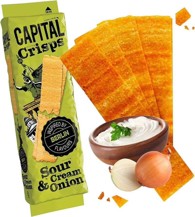 Load image into Gallery viewer, Capital Crisps Pack of 10 x 75g - Elongated Crisps. Multipack Crisps, Vegetarian Snacks, Healthy Snack (Berlin Sour Cream &amp; Onion)
