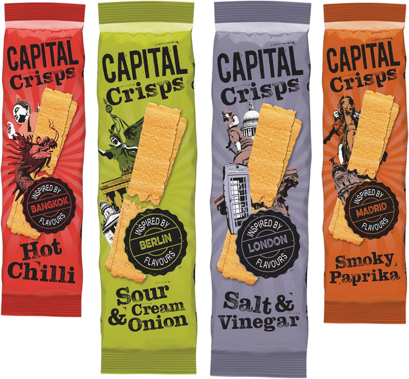 Load image into Gallery viewer, Capital Crisps World Tour Bundle Pack of 4 x 75g - Elongated Crisps. Multipack Crisps, Vegetarian Snacks, Healthy Snack
