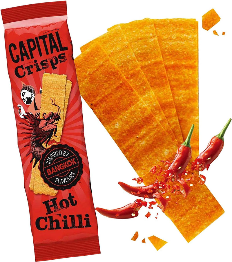 Load image into Gallery viewer, Capital Crisps Bangkok Hot Chilli Pack of 10 x 75g - Elongated Crisps. Multipack Crisps, Vegetarian Snacks, Healthy Snack
