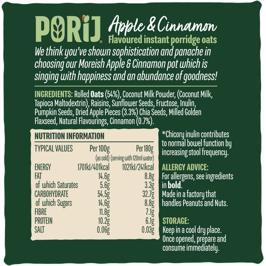 PORiJ | Instant Porridge Pots pack of 6 x 60g | Ready to Eat in Minutes Healthy & Delicious Oats Meal High Fiber & Protein Porridge Vegan Oats