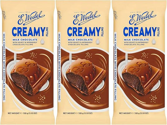 E.Wedel Milk Chocolate Bar | Milk Chocolate with Creamy Filling Chocolate Gift, Pack of 3 x 100g, Made in Poland