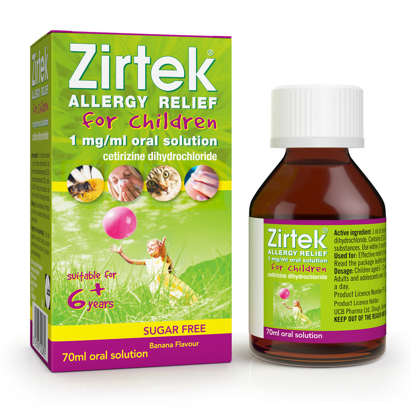 Load image into Gallery viewer, Zirtek Allergy Relief for Children, 70 ml Syrup | Hayfever, Dust, Pets, and Hives | Cetirizine Antihistamine Solution | Helps Relieve Allergic Symptoms | for Adults and Children Over 6 Years

