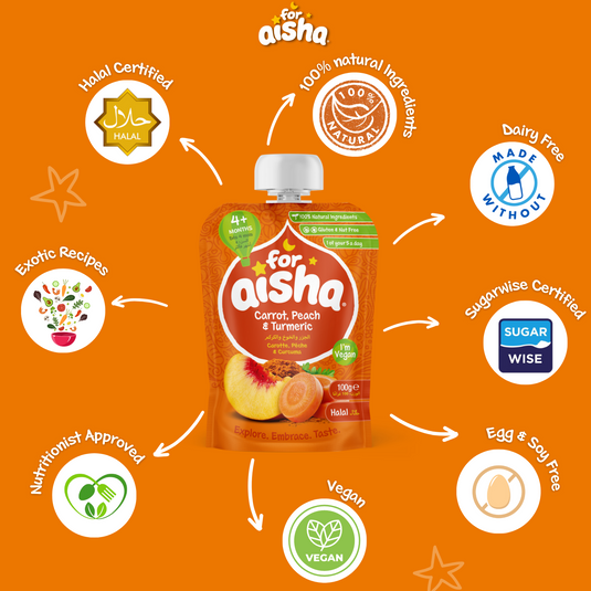 For Aisha Carrot, Peach & Turmeric Pouch 100g