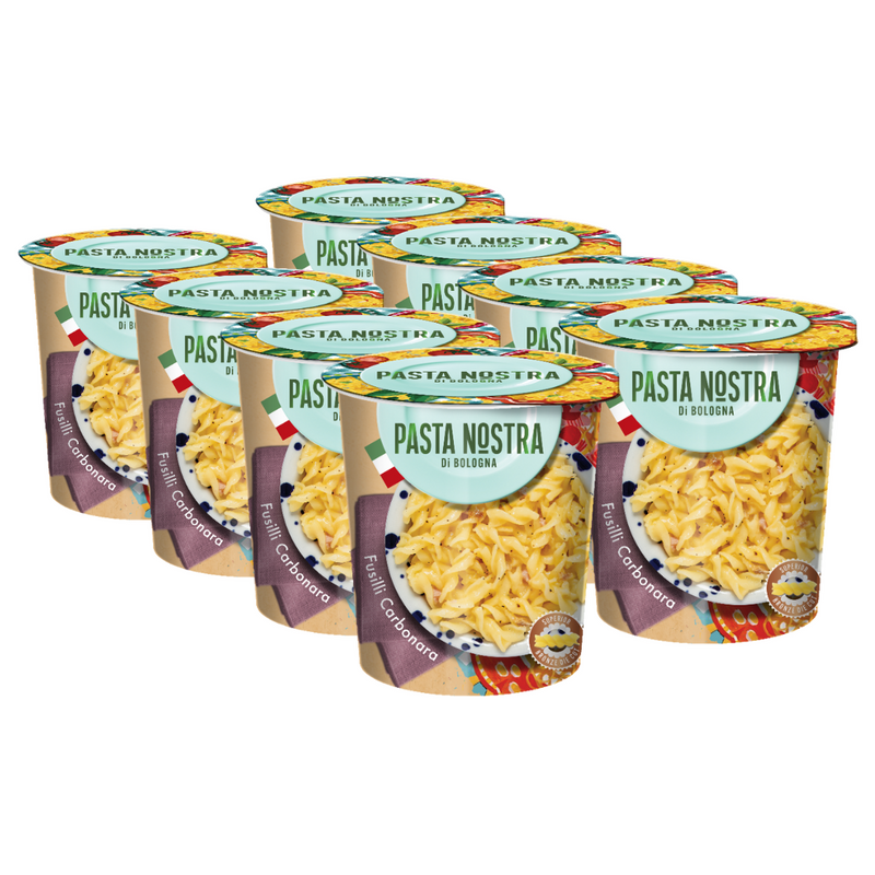 Load image into Gallery viewer, Pasta Nostra | Carbonara | Instant fusilli pasta with a cheese and bacon sauce 70g x 8

