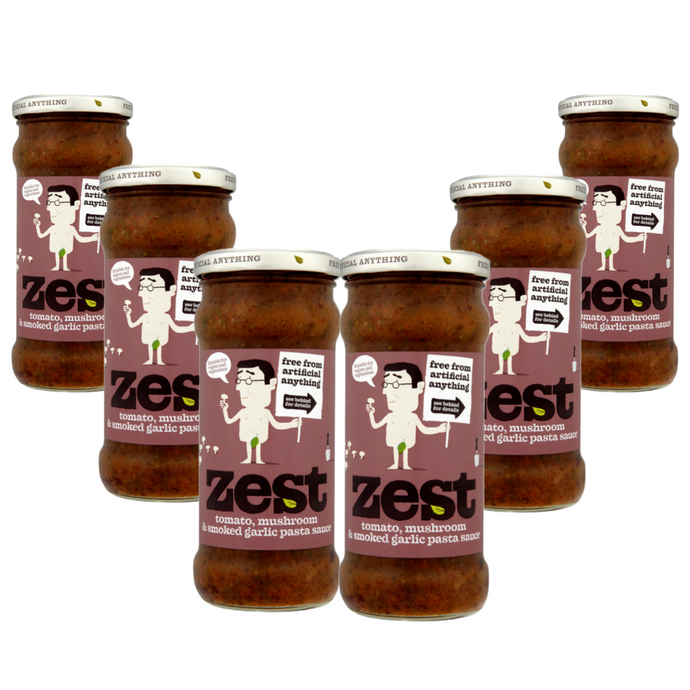 Zest Vegan Tomato Mushroom & Smoked Garlic Pasta Sauce Pack of 6 x 340g, Plant Based, Gluten & Dairy Free