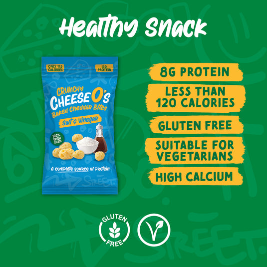 CheeseO's Crunchy Cheese Snacks Salt & Vineagar Crisps Pack of 5x20g - Cheddar Bites, Keto Snacks, High Protein Snack, Baked Crisps Low Carb Gluten Free Vegetarian Savoury Snack