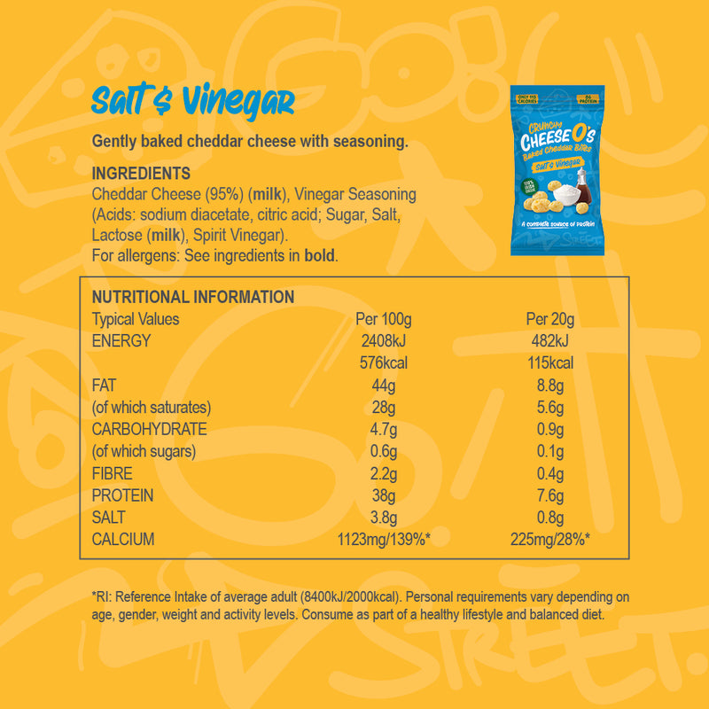 Load image into Gallery viewer, CheeseO's Crunchy Cheese Snacks Salt &amp; Vineagar Crisps Pack of 5x20g - Cheddar Bites, Keto Snacks, High Protein Snack, Baked Crisps Low Carb Gluten Free Vegetarian Savoury Snack
