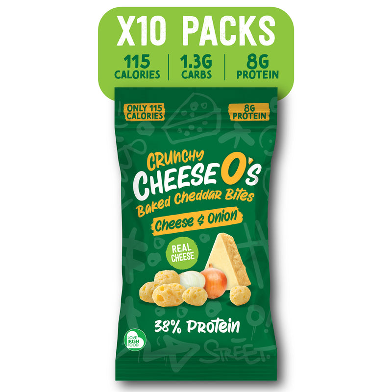 Load image into Gallery viewer, CheeseO's Crunchy Baked Cheddar Cheese Onion Crisps Pack of 5x20g - Cheddar Bites, Keto Snacks, High Protein Snack, Baked Crisps Low Carb, Gluten Free, Vegetarian Savoury Snack

