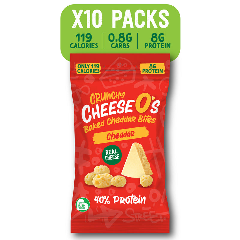 Load image into Gallery viewer, CheeseO's Crunchy Baked Cheddar Cheese Snacks Pack of 5x20g - Cheddar Bites, Keto Snacks, High Protein Snack, Baked Crisps Low Carb Gluten Free Vegetarian Savoury Snack
