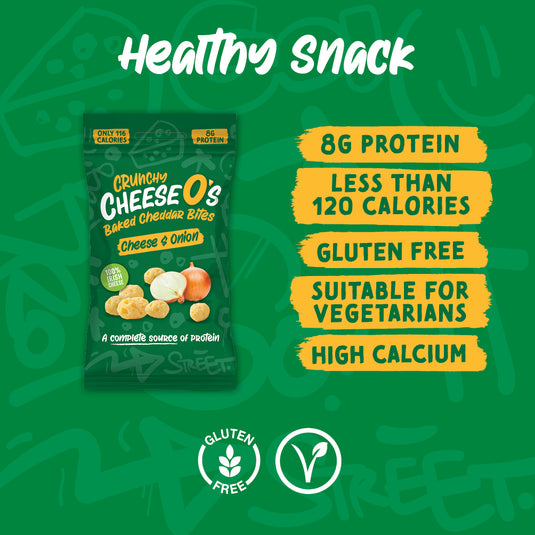 CheeseO's Crunchy Baked Cheddar Cheese Onion Crisps Pack of 5x20g - Cheddar Bites, Keto Snacks, High Protein Snack, Baked Crisps Low Carb, Gluten Free, Vegetarian Savoury Snack