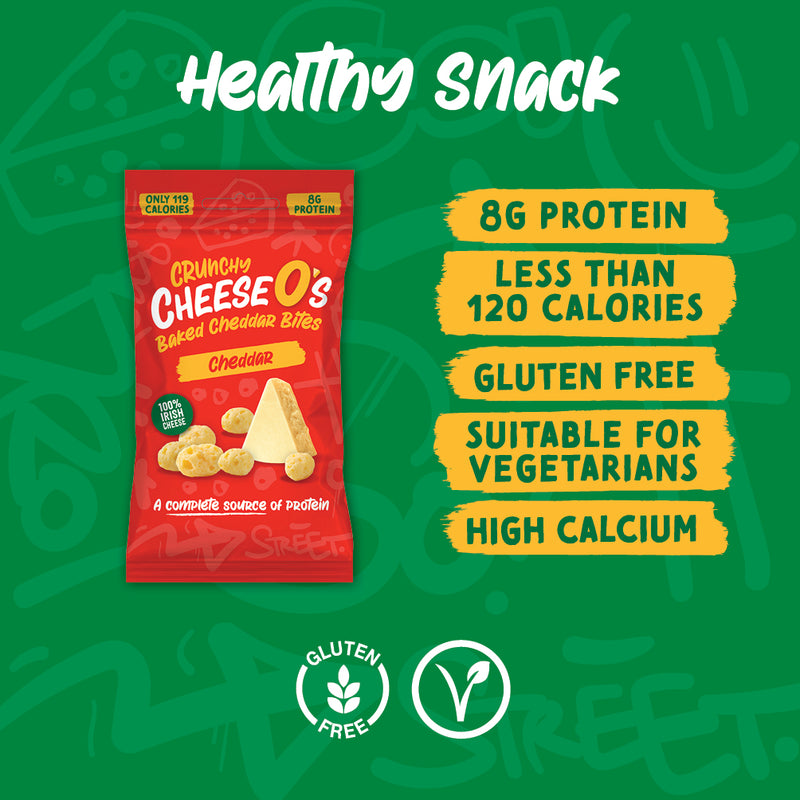 Load image into Gallery viewer, CheeseO's Crunchy Baked Cheddar Cheese Snacks Pack of 5x20g - Cheddar Bites, Keto Snacks, High Protein Snack, Baked Crisps Low Carb Gluten Free Vegetarian Savoury Snack
