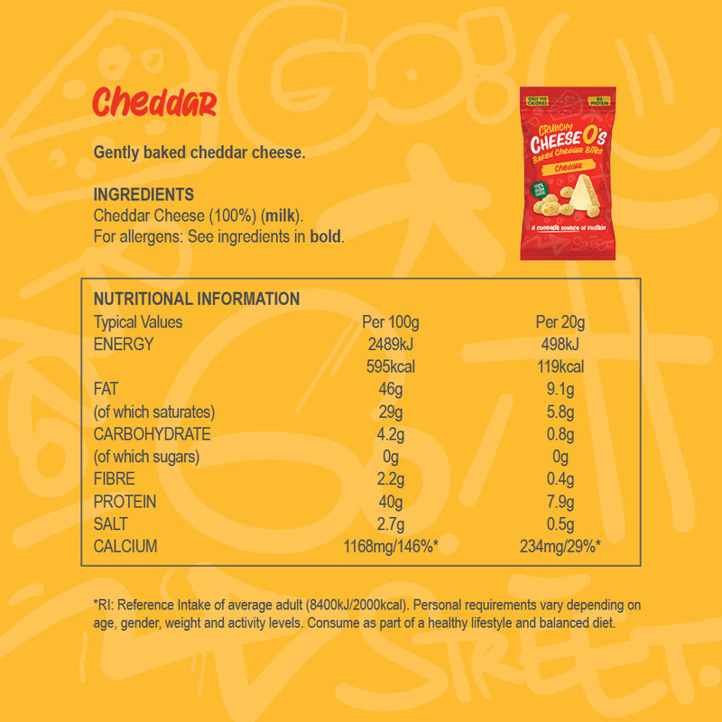 Load image into Gallery viewer, CheeseO's Crunchy Baked Cheddar Cheese Snacks Pack of 5x20g - Cheddar Bites, Keto Snacks, High Protein Snack, Baked Crisps Low Carb Gluten Free Vegetarian Savoury Snack
