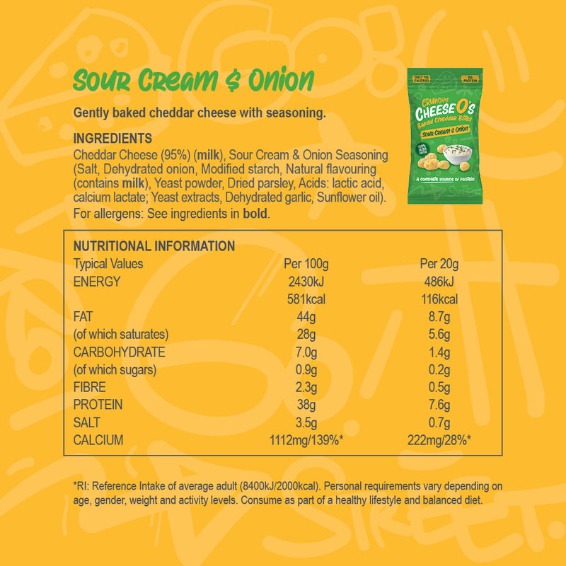 Load image into Gallery viewer, CheeseO's Crunchy Baked Cheddar Cheese Onion Crisps Pack of 5x20g - Cheddar Bites, Keto Snacks, High Protein Snack, Baked Crisps Low Carb, Gluten Free, Vegetarian Savoury Snack
