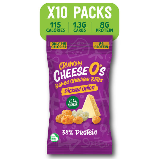 CheeseO's Crunchy Cheese Snacks Pickled Onion Pack of 5x20g - Cheddar Bites, Keto Snacks, High Protein Snack, Baked Crisps Low Carb Gluten Free Vegetarian Savoury Snack