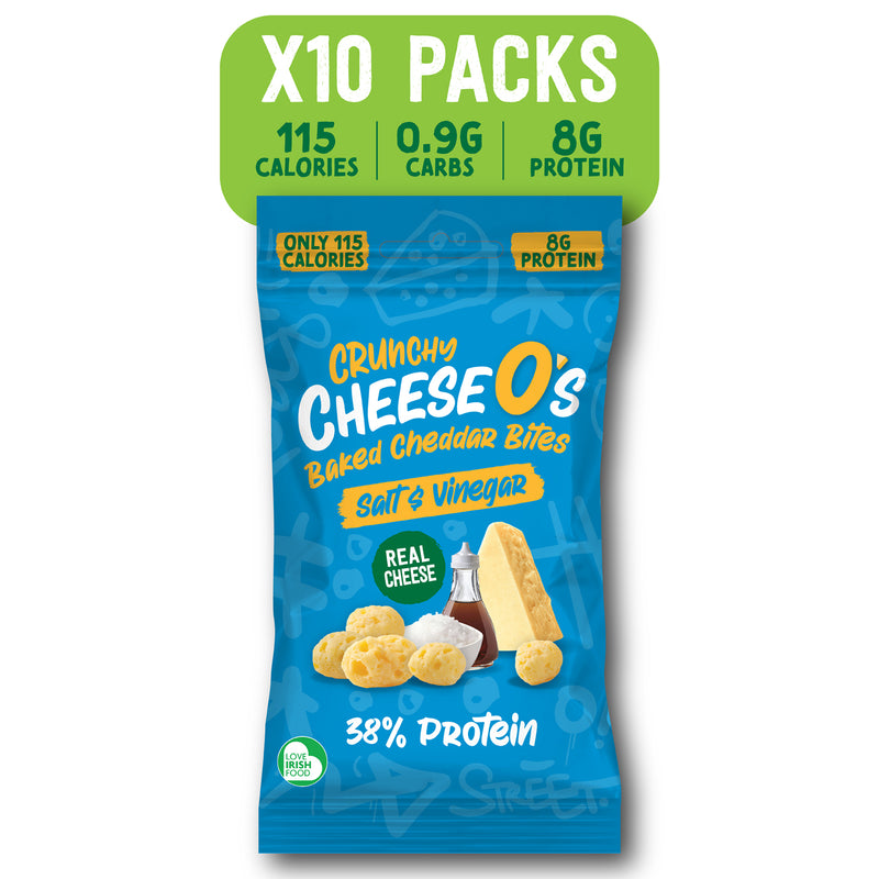 Load image into Gallery viewer, CheeseO's Crunchy Cheese Snacks Salt &amp; Vineagar Crisps Pack of 5x20g - Cheddar Bites, Keto Snacks, High Protein Snack, Baked Crisps Low Carb Gluten Free Vegetarian Savoury Snack

