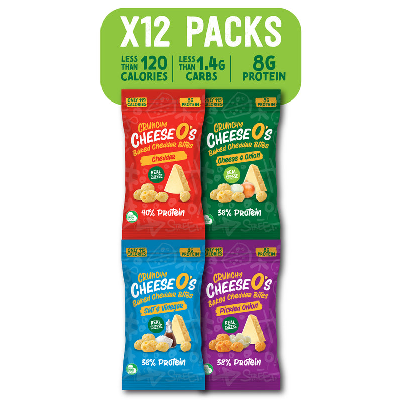 Load image into Gallery viewer, CheeseO's Crunchy Baked Cheese Snacks Multipack Pack of 4x20g - Cheddar Bites, Keto Snacks, High Protein Snack, Low Carb Gluten Free Vegetarian Savoury Snack Cheese Crisps
