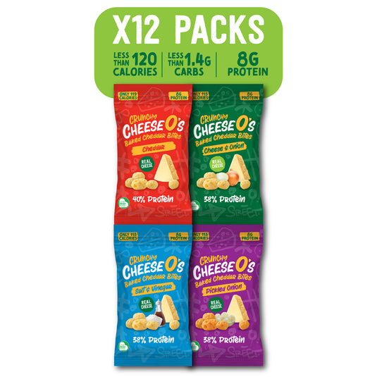 CheeseO's Crunchy Baked Cheese Snacks Multipack Pack of 4x20g - Cheddar Bites, Keto Snacks, High Protein Snack, Low Carb Gluten Free Vegetarian Savoury Snack Cheese Crisps