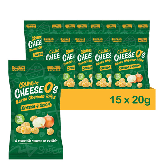CheeseO's Crunchy Baked Cheddar Cheese Onion Crisps Pack of 5x20g - Cheddar Bites, Keto Snacks, High Protein Snack, Baked Crisps Low Carb, Gluten Free, Vegetarian Savoury Snack