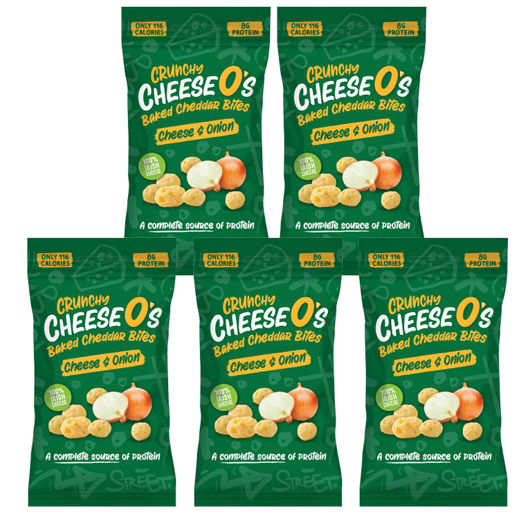 Load image into Gallery viewer, CheeseO's Crunchy Baked Cheddar Cheese Onion Crisps Pack of 5x20g - Cheddar Bites, Keto Snacks, High Protein Snack, Baked Crisps Low Carb, Gluten Free, Vegetarian Savoury Snack
