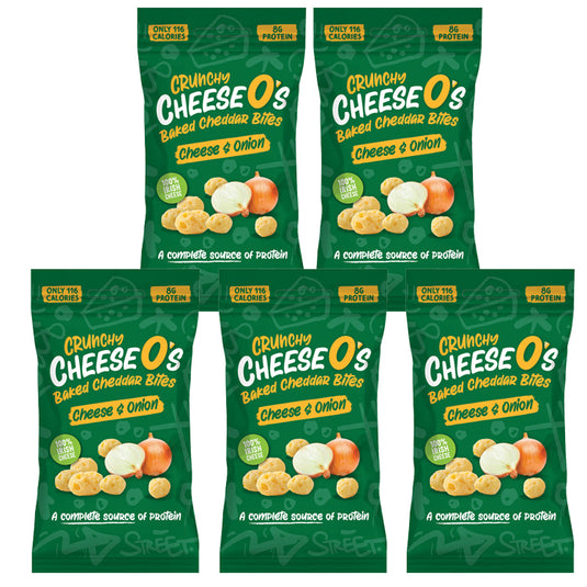 CheeseO's Crunchy Baked Cheddar Cheese Onion Crisps Pack of 5x20g - Cheddar Bites, Keto Snacks, High Protein Snack, Baked Crisps Low Carb, Gluten Free, Vegetarian Savoury Snack