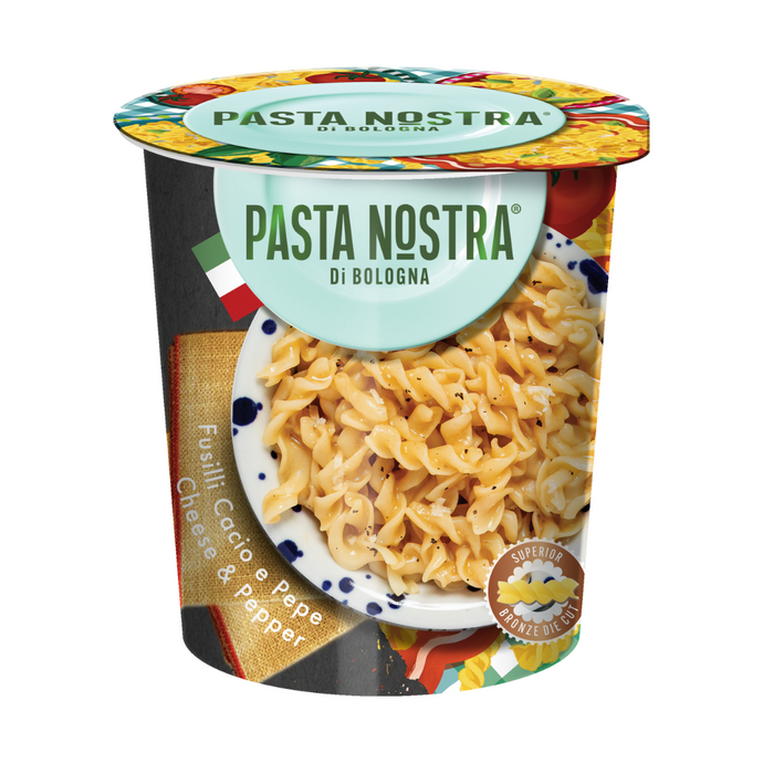 Pasta Nostra | Cheese & Pepper | Vegetarian | Instant fusilli pasta with a cheese and pepper sauce 70g