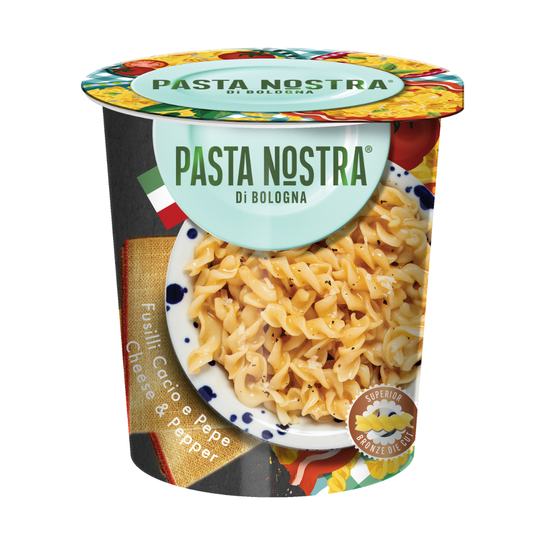 Pasta Nostra | Cheese & Pepper | Vegetarian | Instant fusilli pasta with a cheese and pepper sauce 70g x 8