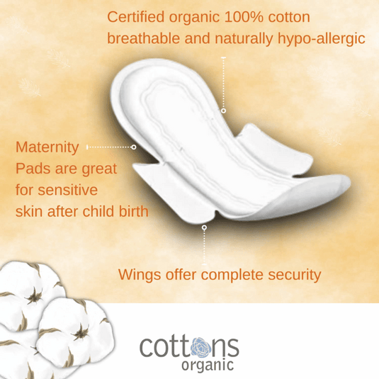 Cottons Organic Maternity Sanitary Pads With Wings Pack of 10 x 6