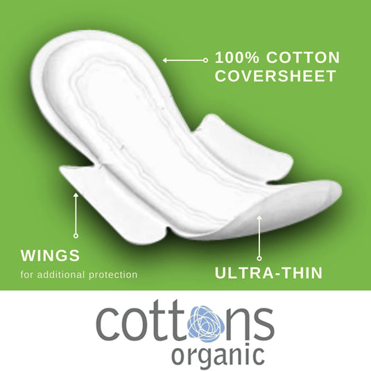 Cottons Organic Ultra Thin Regular Pads with Wings Pack of 14 x 6