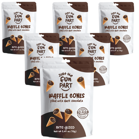 Just The Fun Part Dark Chocolate Waffle Cones with Premium Belgian Chocolate 70g - Chocolate Filled Bite Sized Crispy Mini Waffles