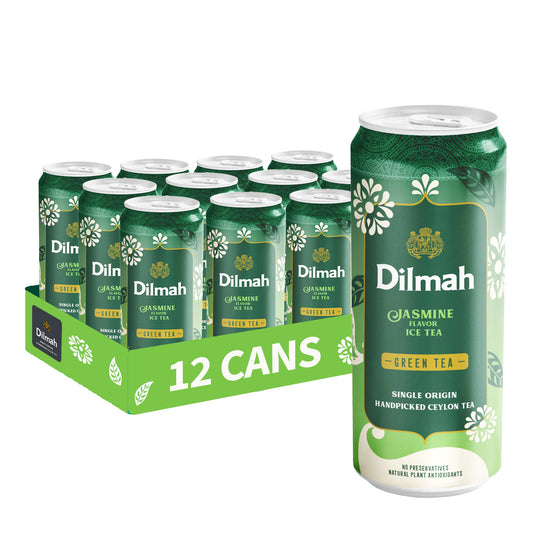 Dilmah Jasmine Iced Tea 330ml Can | Pack of 12 | No preservatives | Freshly Hand Picked Leaves | Natural Antioxidants | Pure Ceylon Green Tea | Ready to Drink Ice Tea