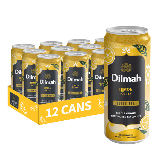 Dilmah Lemon Iced Tea 330ml Can | Pack of 12 | No preservatives | Freshly Hand Picked Leaves | | Natural Antioxidants | Pure Ceylon Black Tea | Ready to Drink Ice Tea