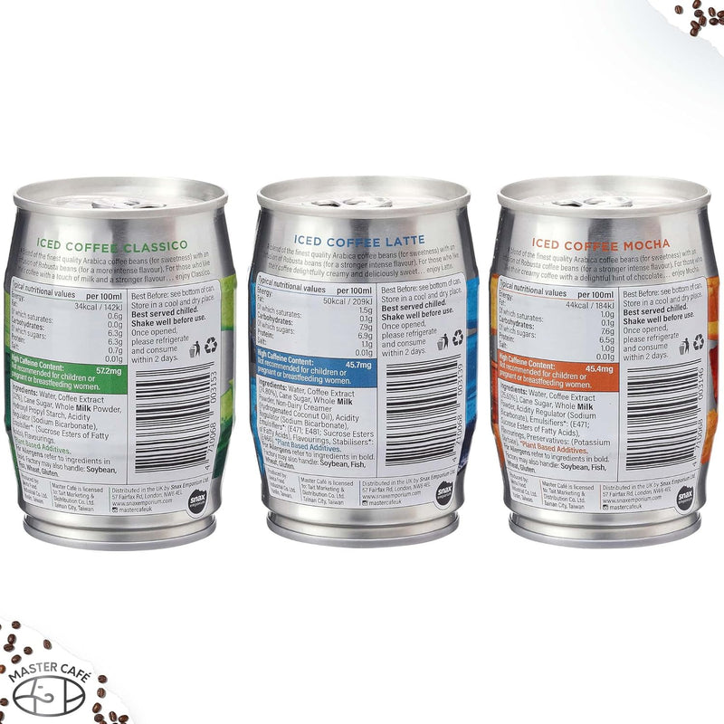 Load image into Gallery viewer, Master Café Iced Coffee in Cans, Mixed Pack of 12 - Mocha, Classico, Latte 240ml

