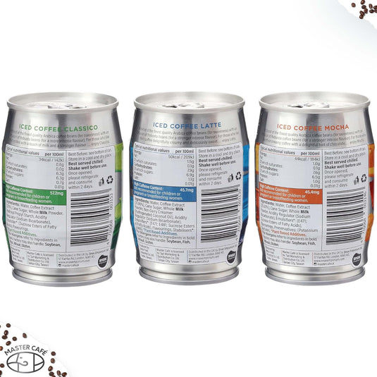 Master Café Iced Coffee in Cans, Mixed Pack of 12 - Mocha, Classico, Latte 240ml
