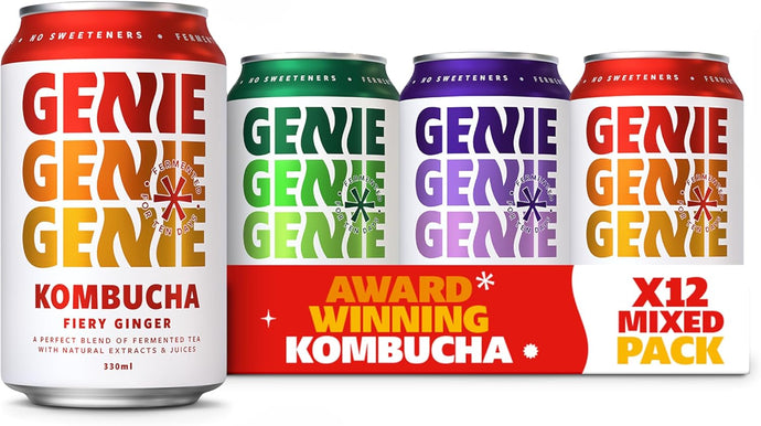 GENIE Kombucha Mixed Pack – Blueberry & Raspberry, Fiery Ginger, and Dry Apple