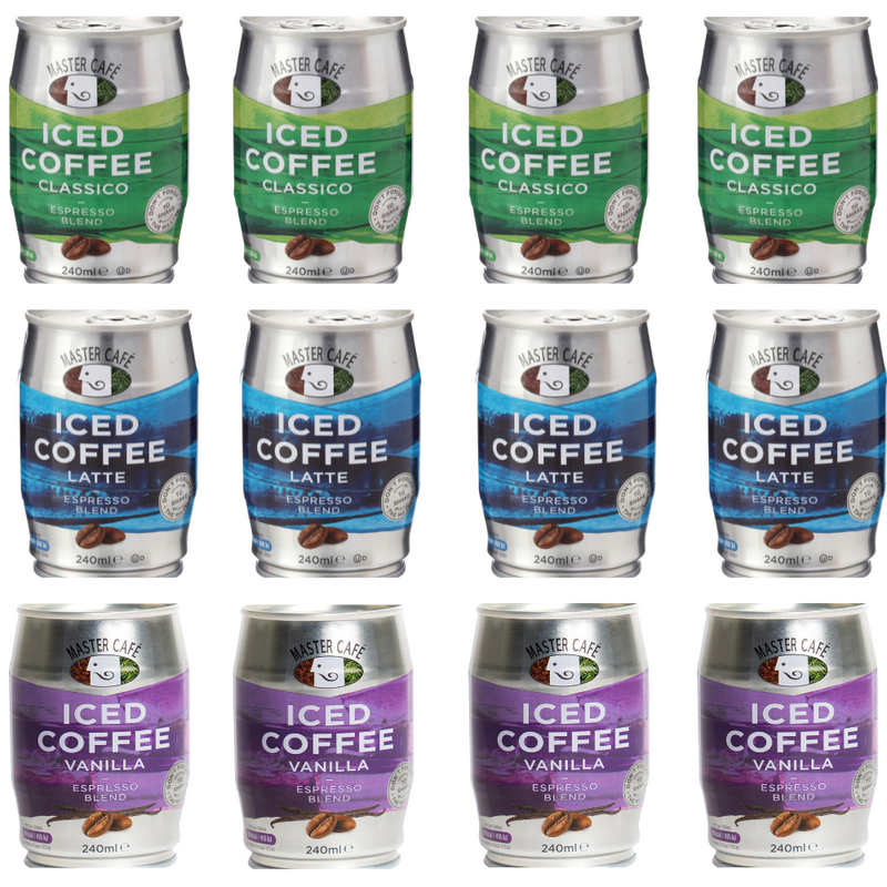Load image into Gallery viewer, Master Café Iced Coffee in Cans, Mixed Pack of 12 - Mocha, Classico, Latte 240ml
