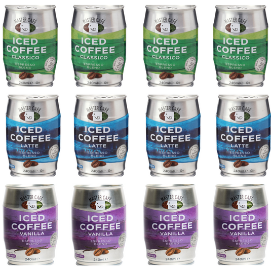 Master Café Iced Coffee in Cans, Mixed Pack of 12 - Mocha, Classico, Latte 240ml
