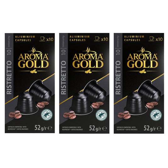 AROMA GOLD Ristretto Coffee Pods 156g (30 Capsules) – Aluminium Coffee Capsules Nespresso Compatible Flavoured Coffe Pods Barista-Approved, Mild & Harmonious Taste Perfect for Nespresso Machines