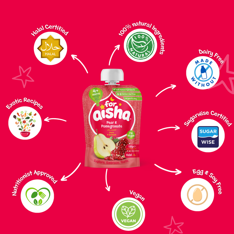 Load image into Gallery viewer, For Aisha Pear &amp; Pomegranate Fruit Pouch 100g
