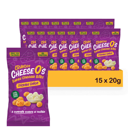 CheeseO's Crunchy Cheese Snacks Pickled Onion Pack of 5x20g - Cheddar Bites, Keto Snacks, High Protein Snack, Baked Crisps Low Carb Gluten Free Vegetarian Savoury Snack