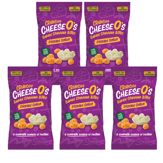 CheeseO's Crunchy Cheese Snacks Pickled Onion Pack of 5x20g - Cheddar Bites, Keto Snacks, High Protein Snack, Baked Crisps Low Carb Gluten Free Vegetarian Savoury Snack